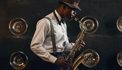 Playing trumpet