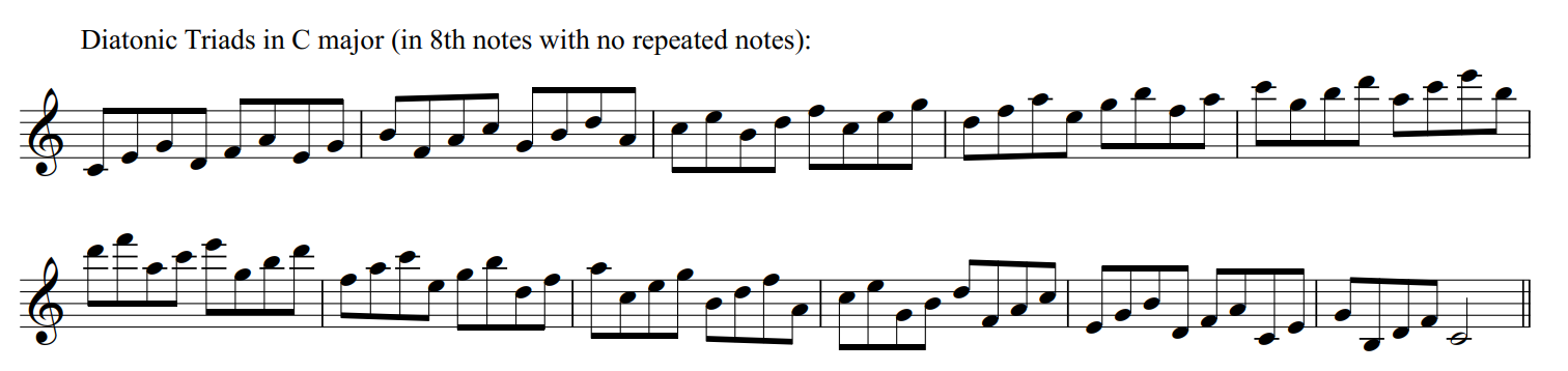 Diatonic triads in C major excercise; ascending only.