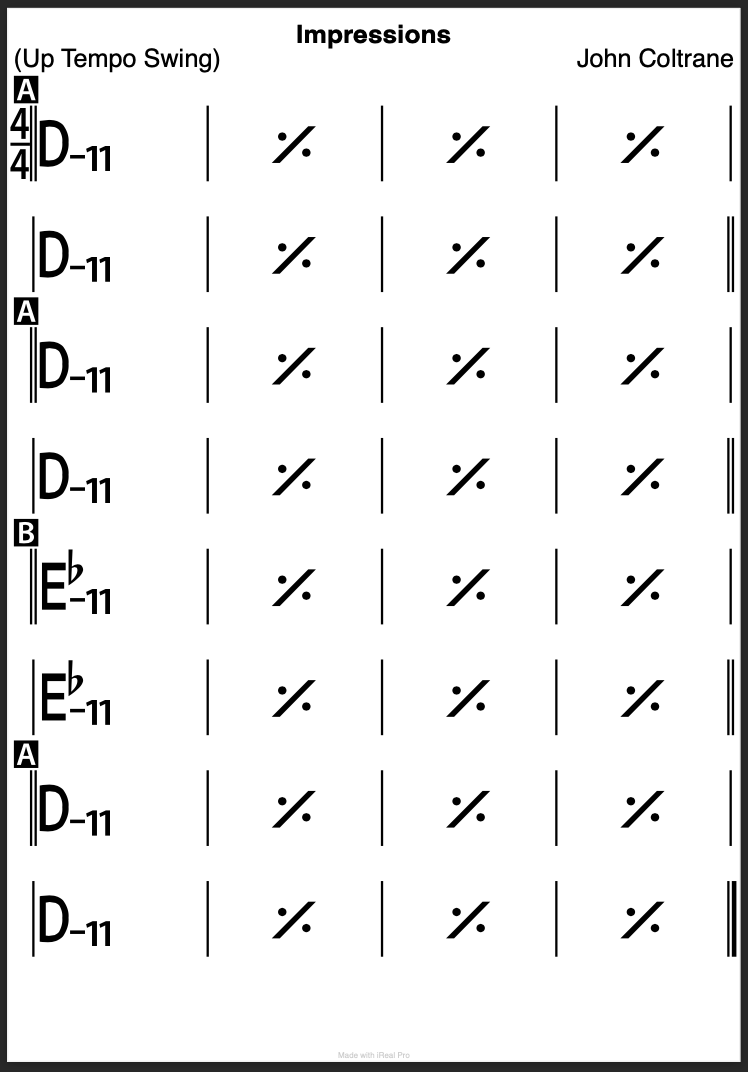 Chord Chart for jazz tune Impressions